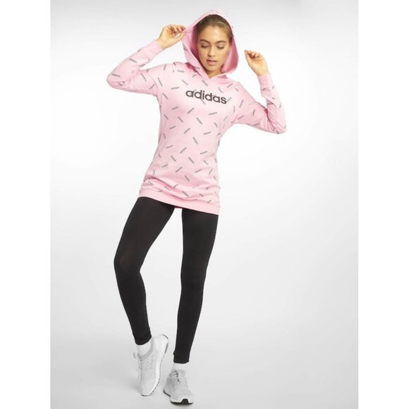 Adidas Graphic Logo Print Hoodie French Terry Tunic Hoodie Pink Black Sz XS - Picture 2 of 12